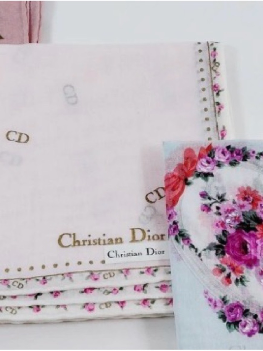 Vintage Christian Dior Scarf — Pink & White 🌸